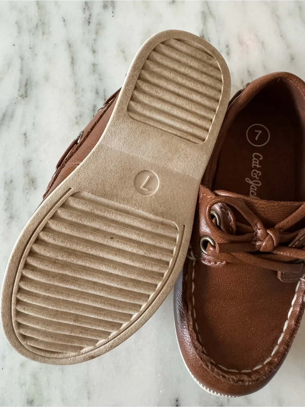 Brown Kids Boat Shoes - Classic Slip-On Deck Moccasins toddler size 7
